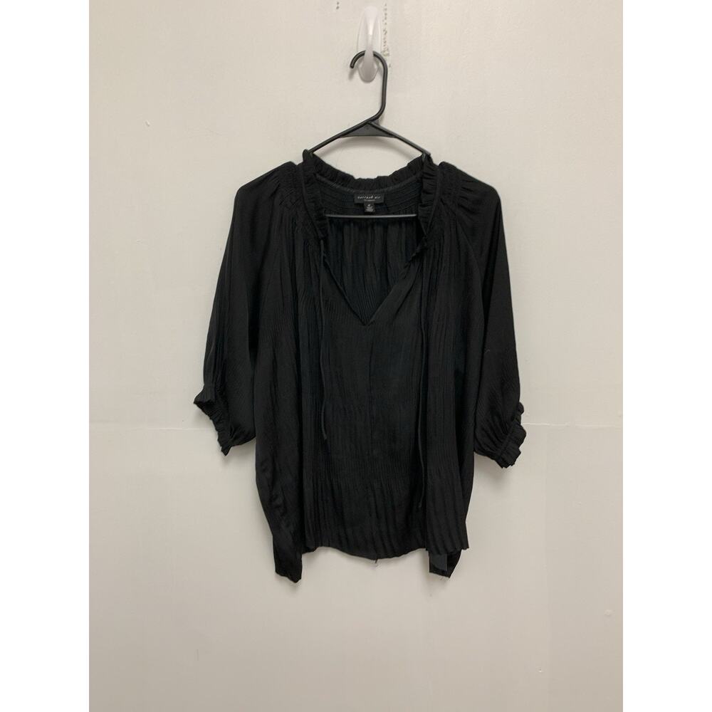 Current Air Black Crinkle Pleated Black Blouse Size Medium